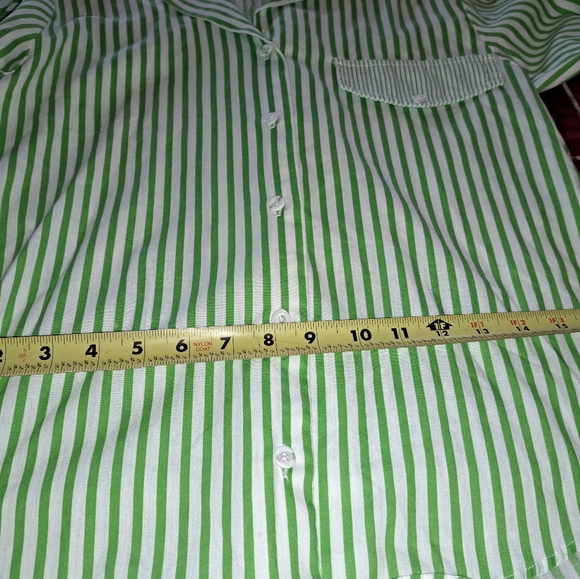 Vintage Casey & Max 3/4 Sleeve Button Front Green/White Stripe Button Tab Shirt - Picture 2 of 10